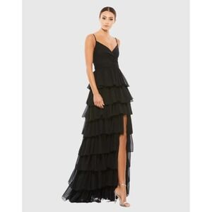 NWT | Mac Duggal 55416 Black V-Neck Sleeveless Gown Ruffled Maxi 12 Retail: $398